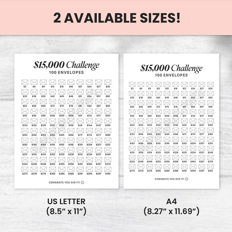 15K 100 Envelope Challenge Printable Money Savings Challenge Etsy