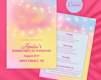 Casa Amore Bachelorette Party Invite, Bachelorette Island, Bach Island, Canva Template, Island Villa
