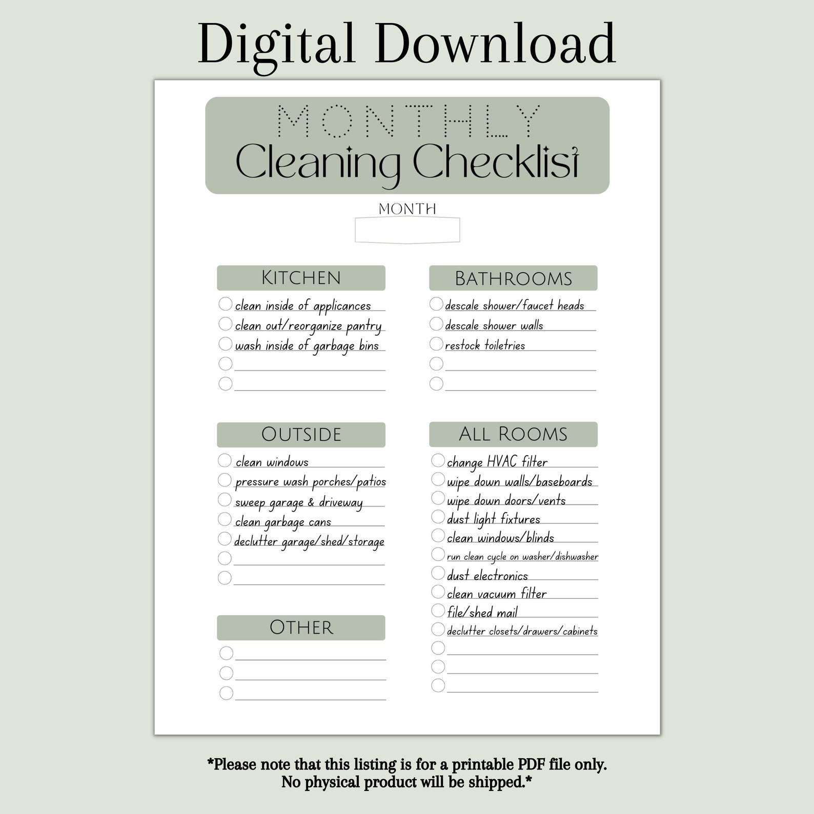 Printable Monthly Cleaning Checklist | Monthly Cleaning Schedule ...
