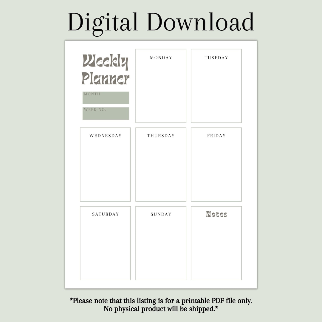 Printable Weekly Planner | M-S Weekly Schedule | Digital Download | PDF ...
