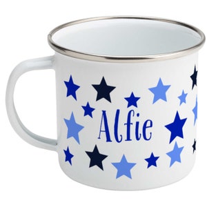 Personalised Star Enamel Mug: Christmas Camping Children Gift (12 oz)