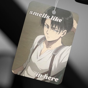 Smells Like Levi Aromatic Car Tag, AOT Unique Anime Gift, Funny Car Decor