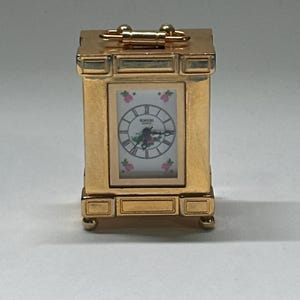 Vintage Rumours Mini Quartz Desk Clock Gold Tone Floral Carriage Style Working Battery Replaced