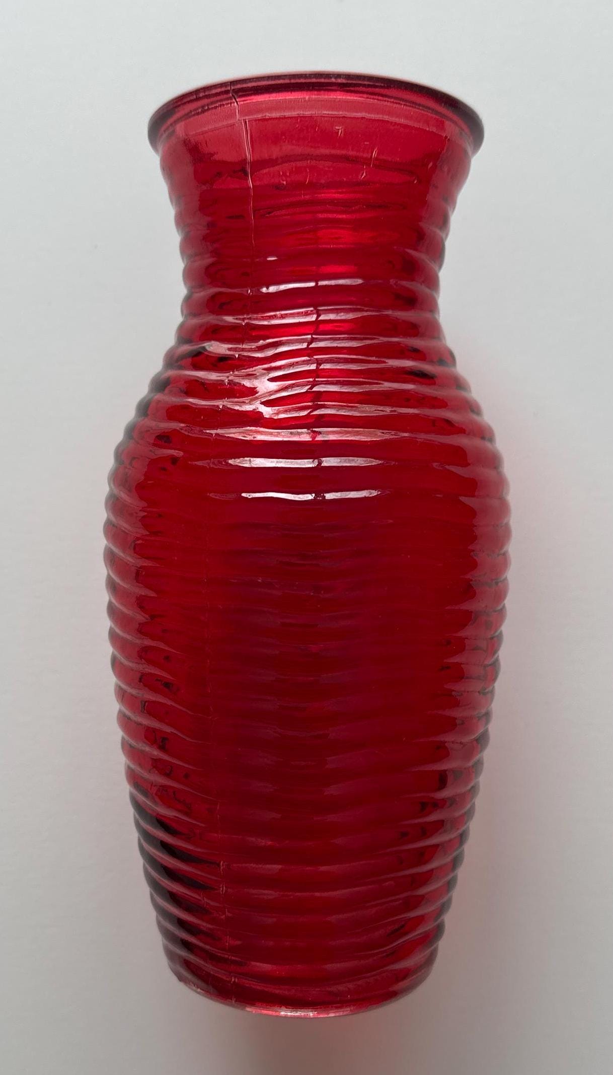 Vintage Ruby Red Ribbed Glass Bottles / Vases 7 6/8