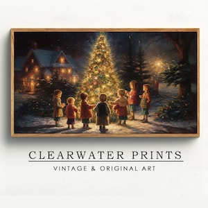 Samsung Frame TV Art,Vintage,  Christmas Tree Gathering, Christmas Eve, Canvas, Oil Painting, Instant Download, Digital Download, TV-23