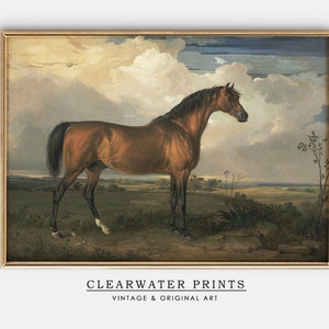 Horse in Field, Horse Digital Print, Vintage Horse Oil Painting, Antique Horse Painting, Farmhouse Decor, HH-3