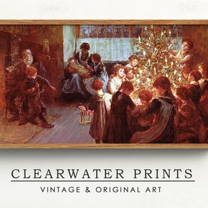 Samsung Frame TV Art,Vintage,  Christmas Tree Gathering, Christmas Eve, Canvas, Oil Painting, Instant Download, Digital Download, TV-73