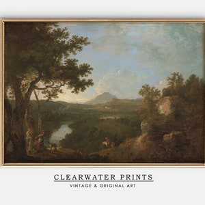 English Landscape Vintage Print, English Wall Art Printable, Horses Oil Painting, Antique English Painting, Farmhouse Decor, HH-19