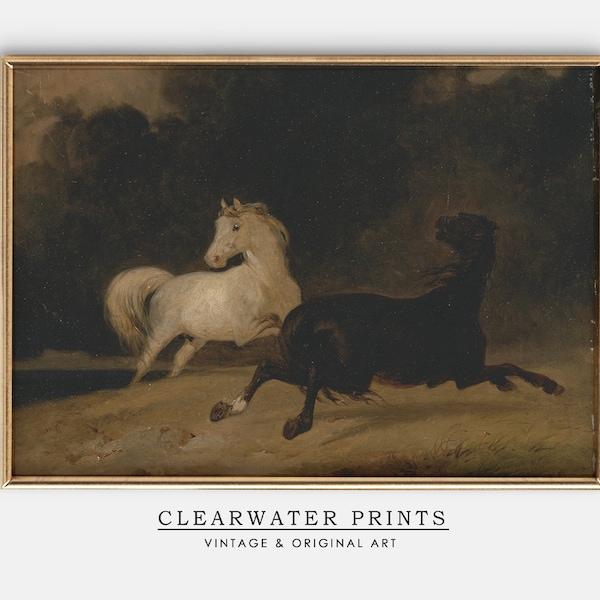Moody Horses Print, Vintage Horse Print, Horse Wall Art Printable, Horses Oil Painting, Antique Horse Painting, Farmhouse Decor, H-154