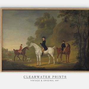 British Lord on Horse with Hunting Dogs Print, Oil Painting, Horse Print Digital, Farmhouse, Vintage Landscape Wall Art Painting, HH-6