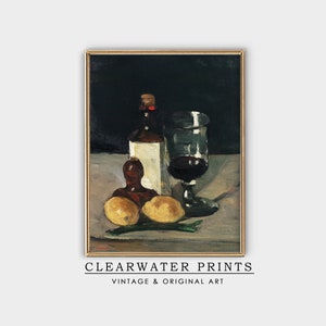Wine Fruit Painting, Vintage Still Life Painting, Vintage Oil Painting Print, Vintage Wall Art, Vintage Still Life Print, PV-1
