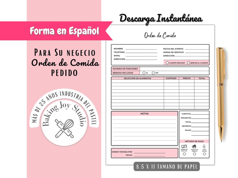 Orden De Comida, Catering Form, Catering Form Spanish, Pedido De Comida
