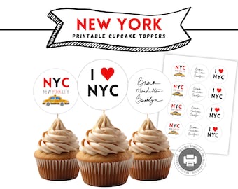 New York Cupcake Toppers, New York Birthday Party Printable, Cupcake Instant Download, New York Theme Party, Instant Digital Download