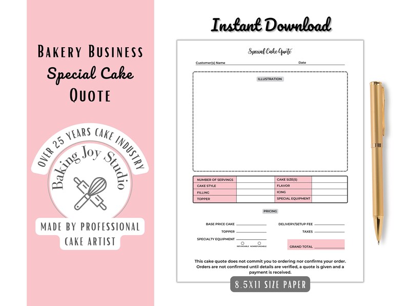 Special Cake Quote, Bakery PDF Printable, Cottage Bakery, Cake