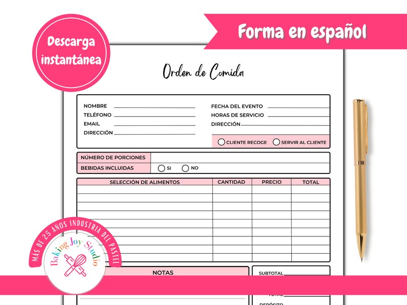 Orden De Comida, Catering Form, Catering Form Spanish, Pedido De Comida