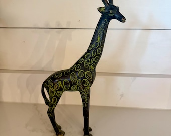 Vintage Brass Metal Giraffe Sculpture 9” Tall From Nepal