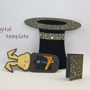 Süßer Hasen Kartenhalter, SVG, DXF, Digitale Vorlage, DIY, niedlicher Hase, Zauberer Hut, Osterhase, Neujahr, Weihnachtshase