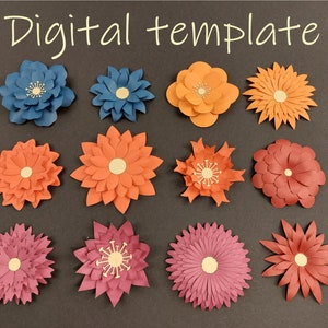 Flower template bundle, Paper flowers SVG, Flower Cut Files, Leaves template SVG, Cricut Cut Files, Silhouette Cut Files