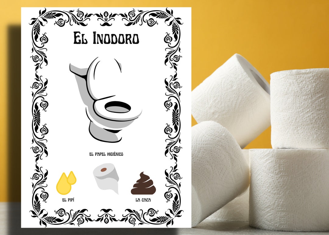 Bathroom Sign in Spanish Toilet Wall Art Bathroom Vocabulary Words in