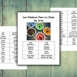 Art Class Labels Instant Download Art Supplies in Spanish Art Vocabulary Art Room Labels Spanish Words Spanish Art Vocabulary
