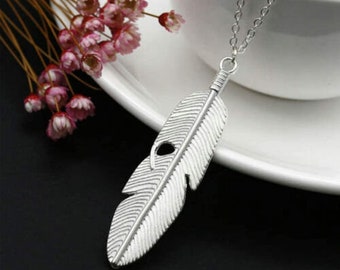 Womans Necklace Silver Gold Colour Leaf Feather Pendant Ladies Chain Jewlery Christmas Granddaughter Gift Valentines Easter