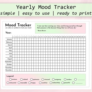 Mood Tracker Printable | Yearly Mood Tracking | 8.5x11 Letter Size ...