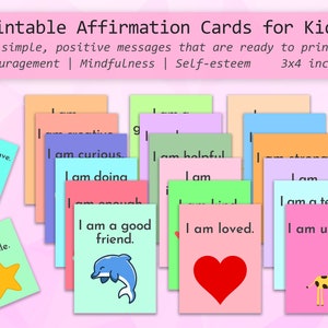 Affirmation Cards For Kids | Simple Kindness Card Set of 20 | Digital Download | Printable Affirmation Deck | Mindfulness Cards | 3x4 inches