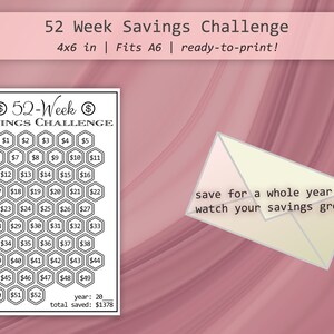 52 Week Savings Challenge | Budget Binder | Yearly Savings Tracker | Cash Stuffing | Printable | Envelope Challenge | Fits A6 - 4x6 in