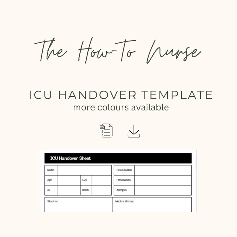 Icu/critical Care Nurse Handover Sheet Printable Template Etsy