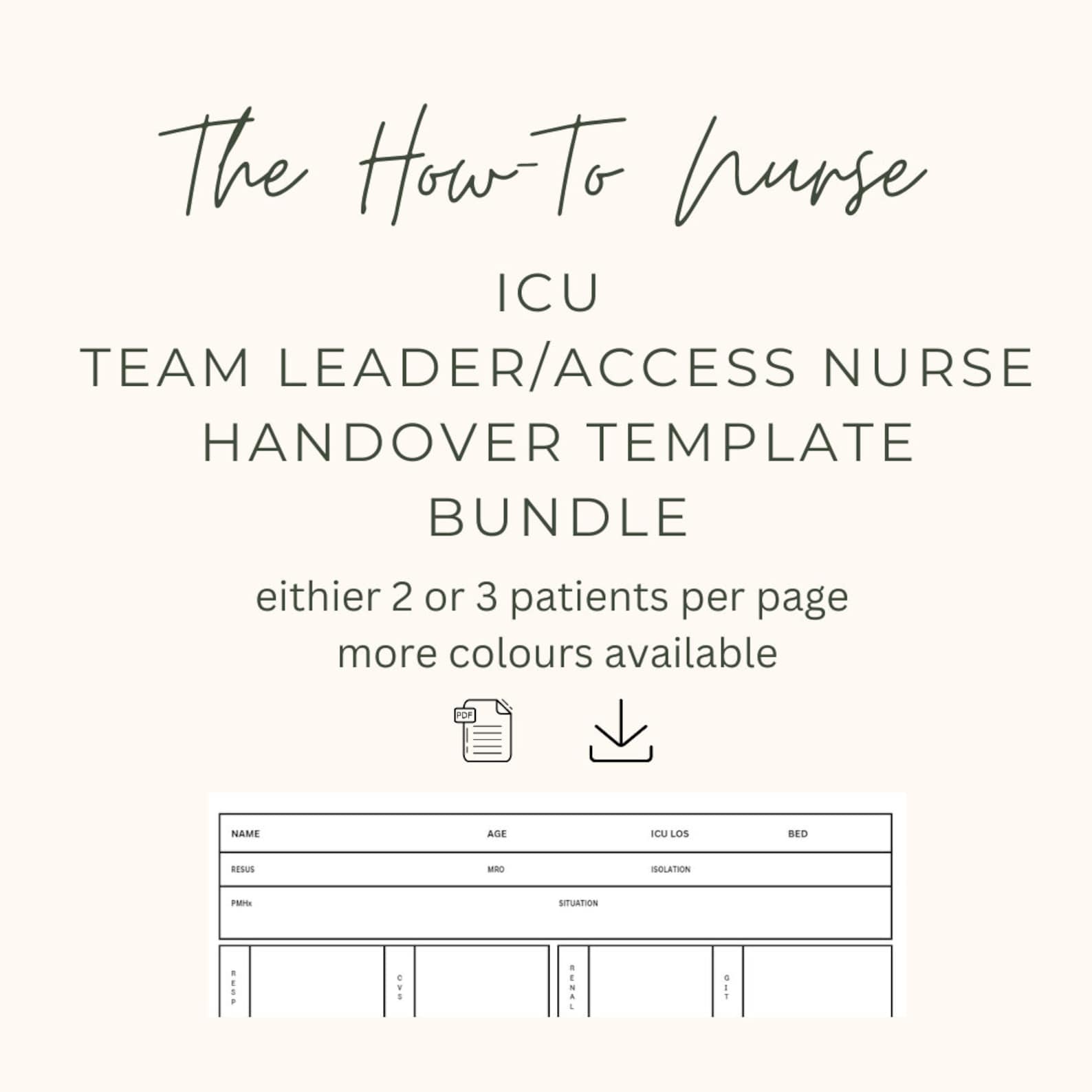 ICU Nurse Team Leader Handover Template Critical Care Access Nurse