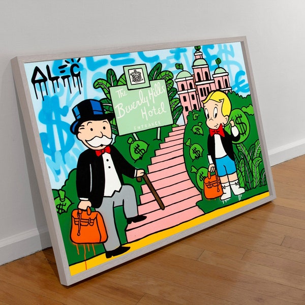 Alec Monopoly - Beverly Hills Hotel - Canvas Wrap | UV Printed Poster | Floating Framed Canvas | Framed Art Decor | Acrylic Print