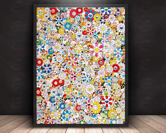 Repurposed Takashi Murakami Flowers Canvas and Leather Card 