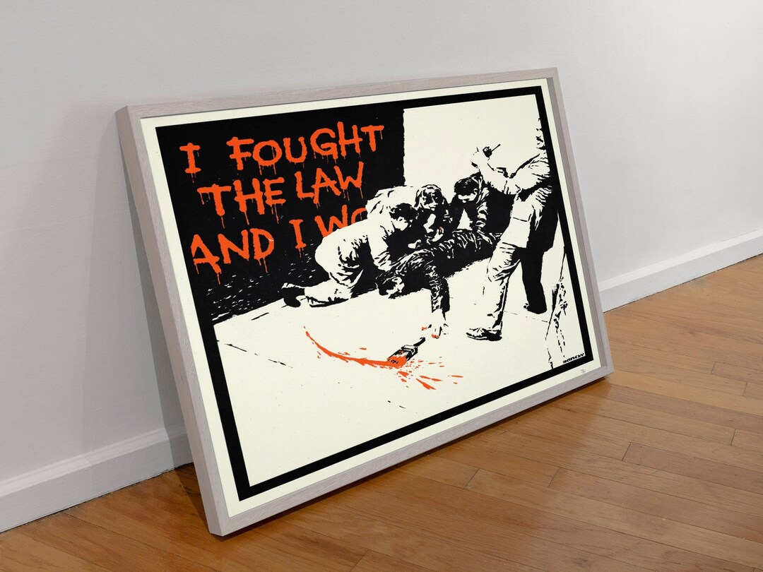 Banksy I Fought The Law And Won Canvas Wrap Uv Printed Poster Floating Framed Canvas Framed Art