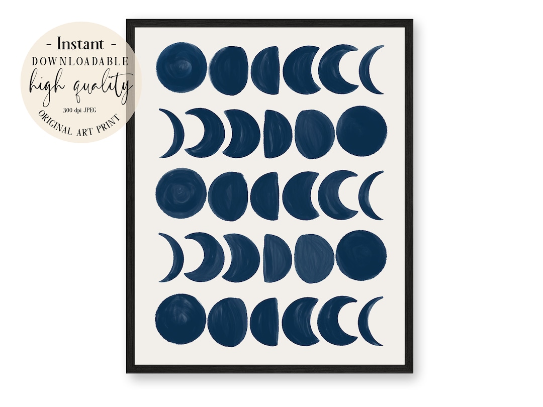 Moon Phase Print Moon Phases Wall Art Watercolor Print Boho Wall Decor Moon Poster Moons Wall