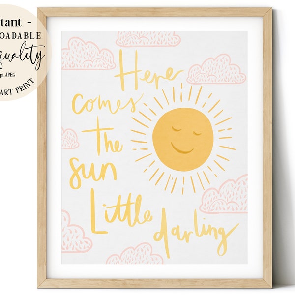 Wall Art, Here Comes The Sun, The Beatles, Lyrics, Rock n Roll Nursery Art Print, Digital Download, Typography, Lyric Art , Beatle Lyric Art