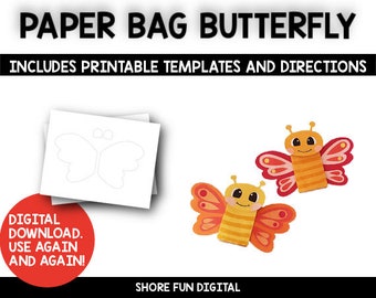 Butterfly Paper Bag Puppet Craft Template with Directions