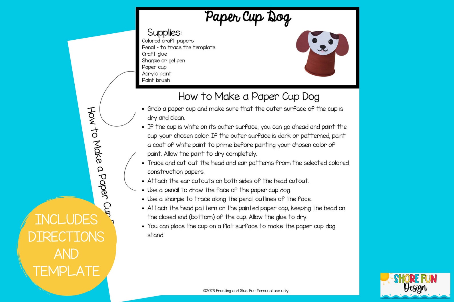 Paper Cup Dog Craft Template With Directions - Etsy