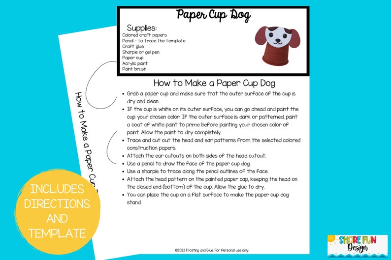 Paper Cup Dog Craft Template With Directions Etsy