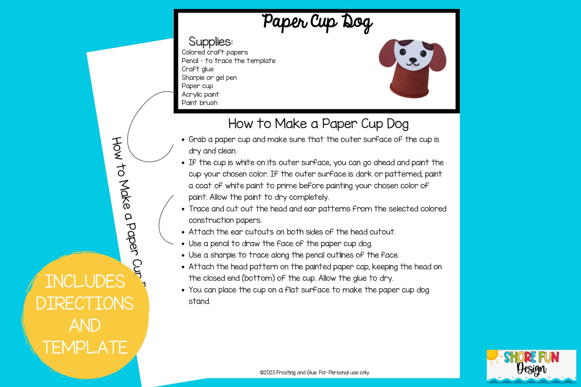 Paper Cup Dog Craft Template With Directions - Etsy