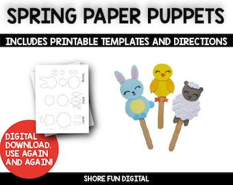 Spring Paper Puppets Craft Template with Directions