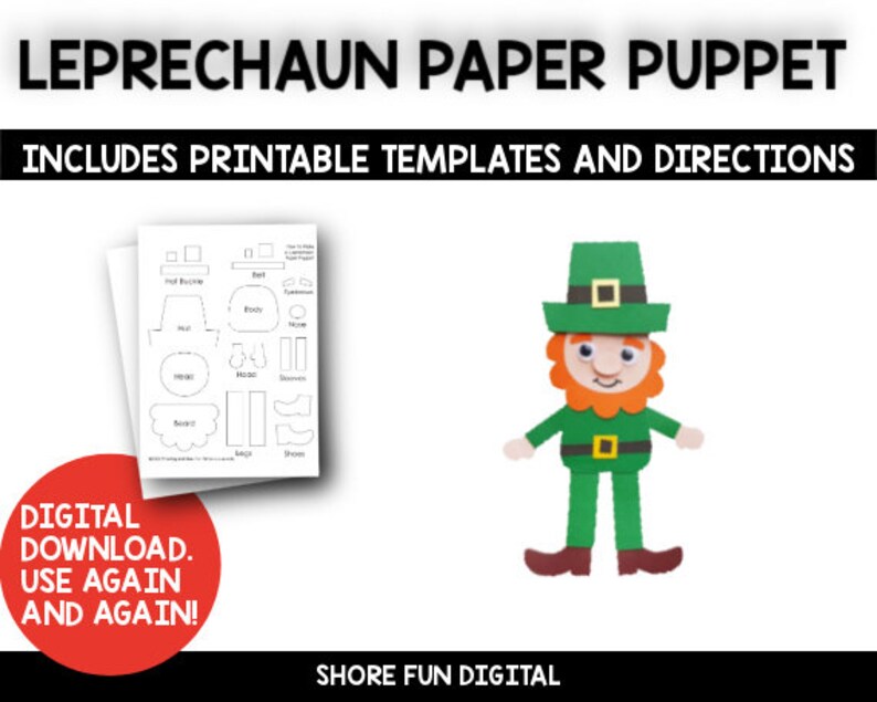 Leprechaun Paper Puppet Craft Template With Directions - Etsy