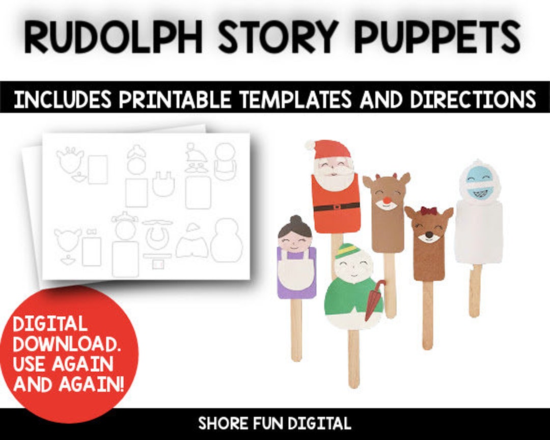 Rudolph Story Puppets Craft Template With Directions - Etsy
