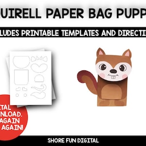 Squirrel Paper Bag Puppet Craft Template with Directions
