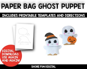 Marioneta fantasma de bolsa de papel con instrucciones