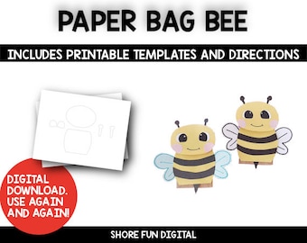 Bee Paper Bag Puppet Craft Template with Directions