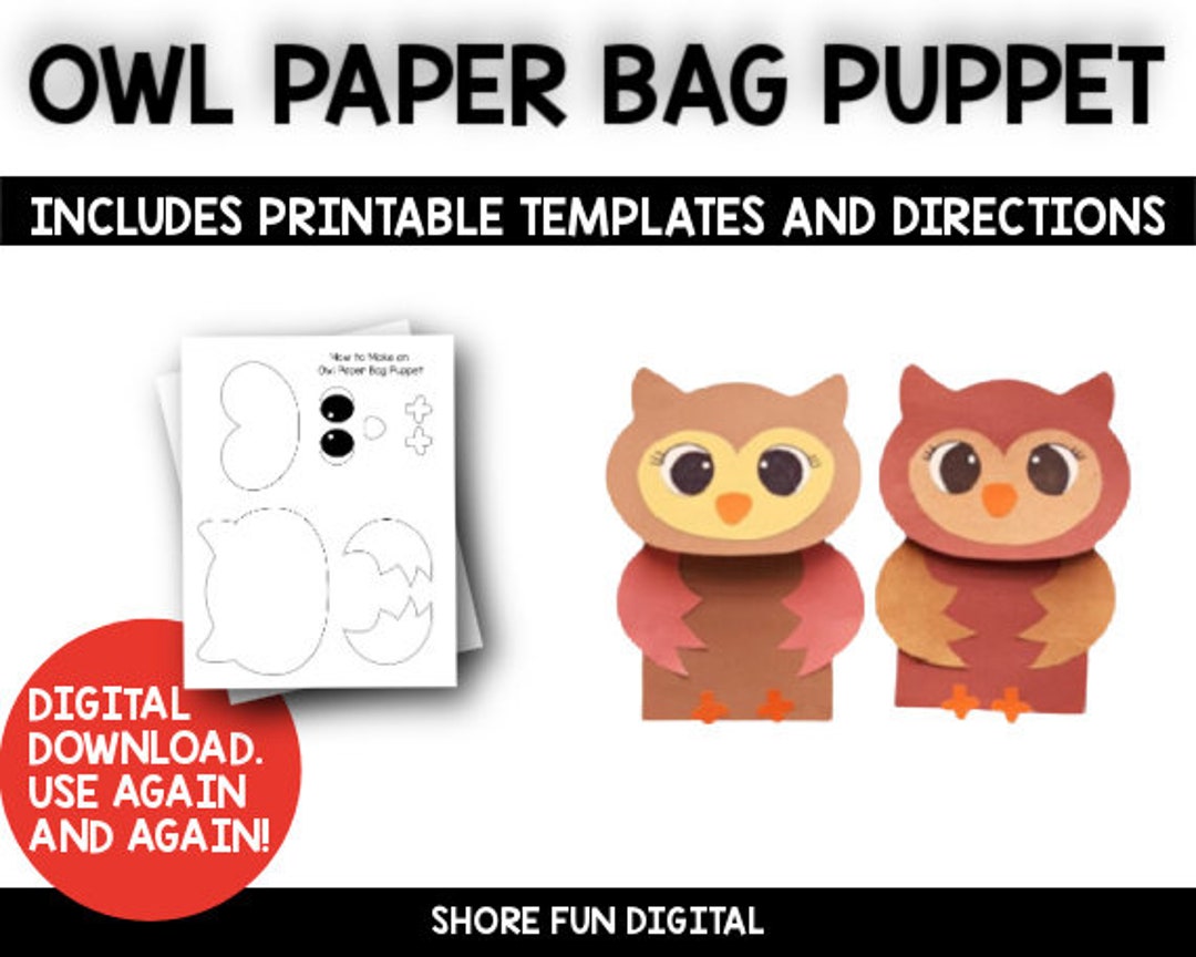 Owl Paper Bag Puppet Craft Template With Directions - Etsy