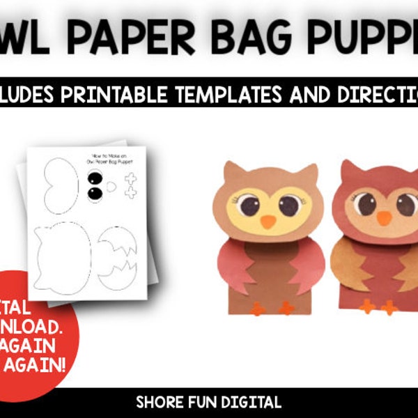 Owl Paper Bag Puppet Craft Template with Directions
