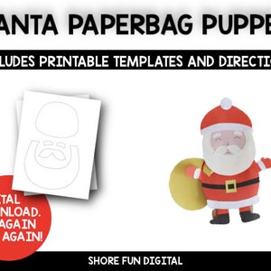 Santa Paper Bag Puppet Craft Template with Directions