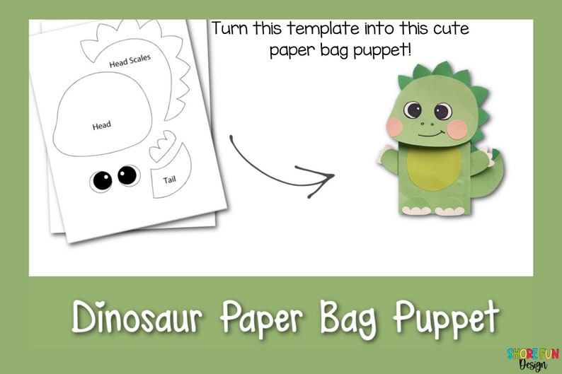 Dinosaur Paper Bag Puppet Craft Template With Directions - Etsy