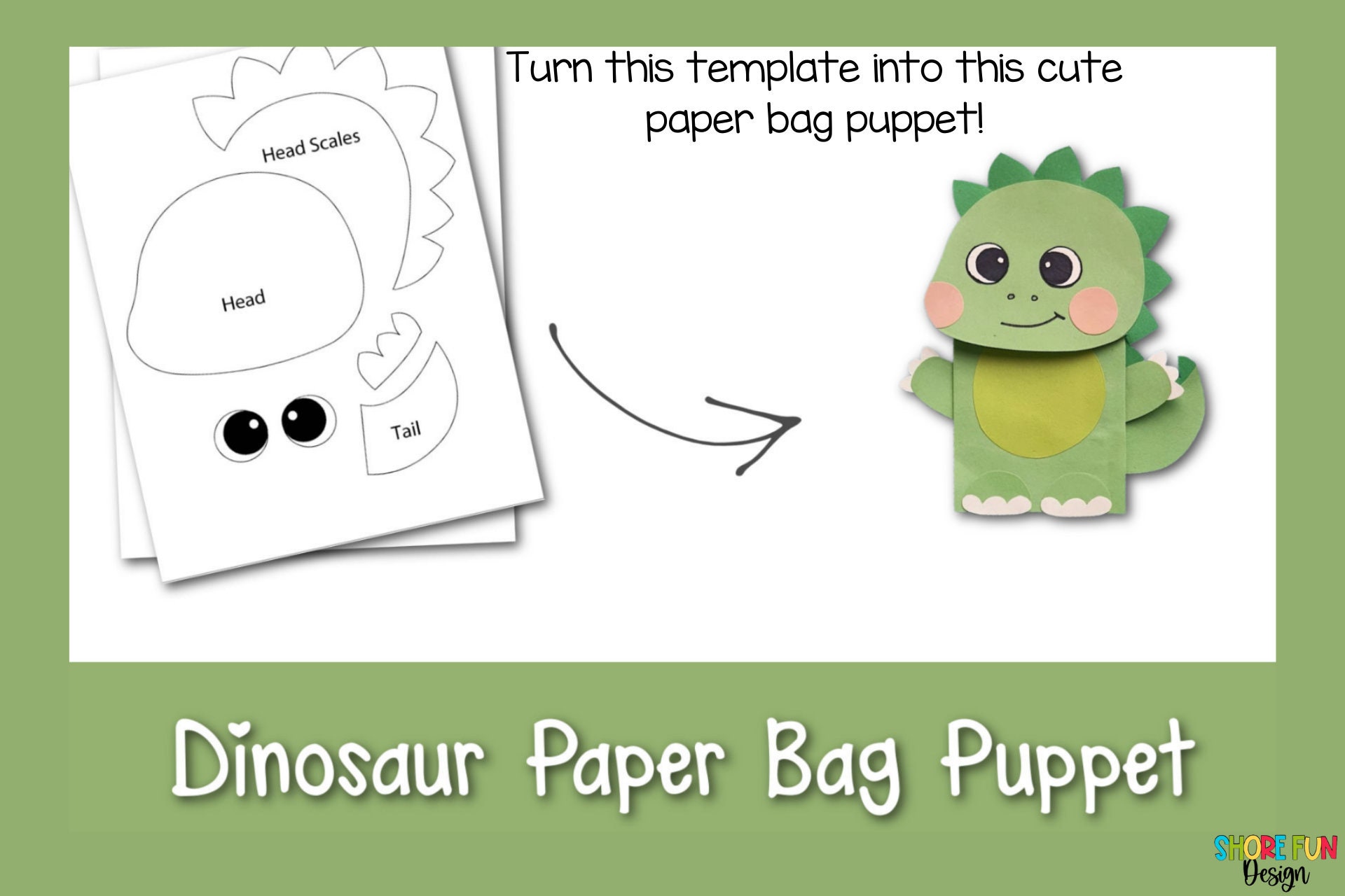 Dinosaur Paper Bag Puppet Craft Template With Directions Etsy Dinosaur paper bag puppet craft template with directions etsy